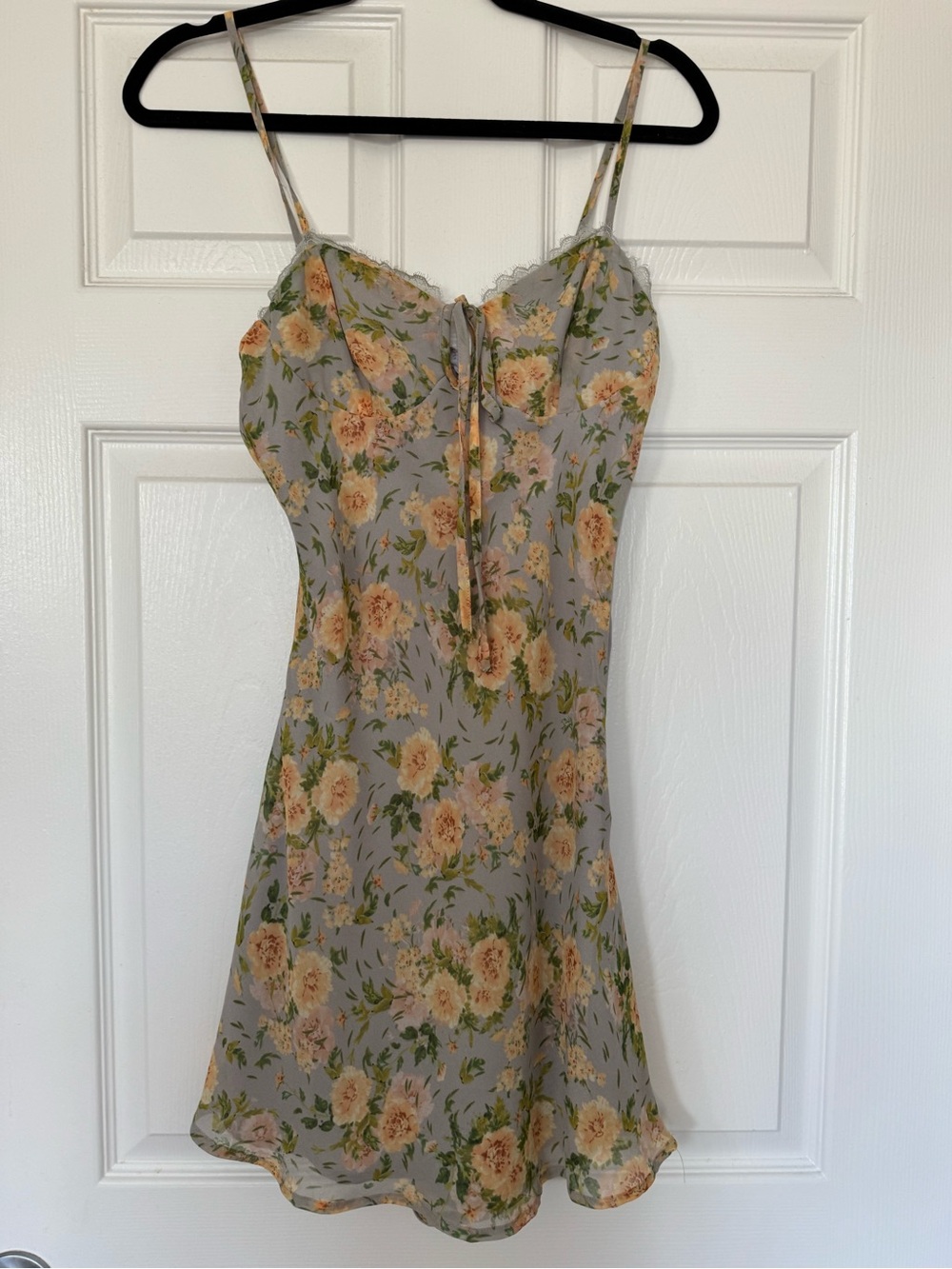 Floral Slip Dress in Pale Gray and Peach